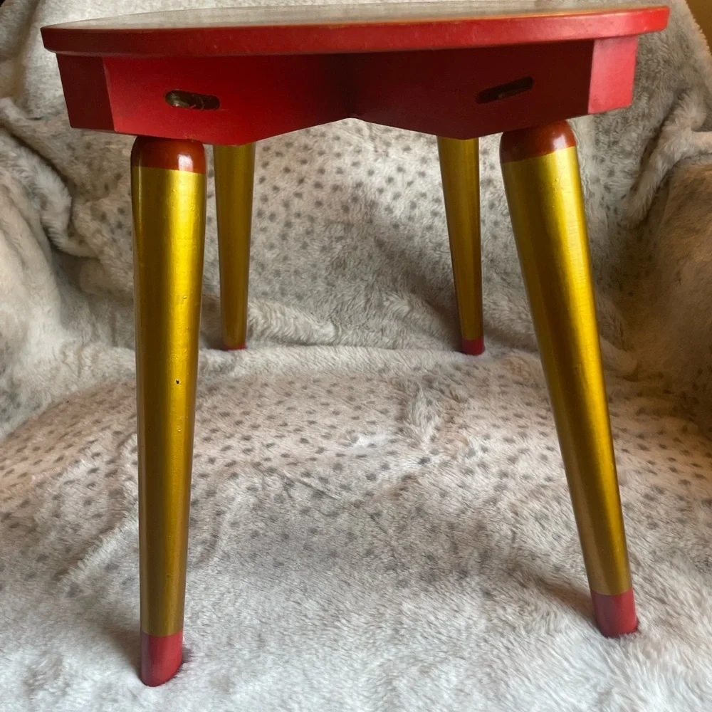 Taburetka, vintage hand-painted Xoxloma stool, USSR, 1970s